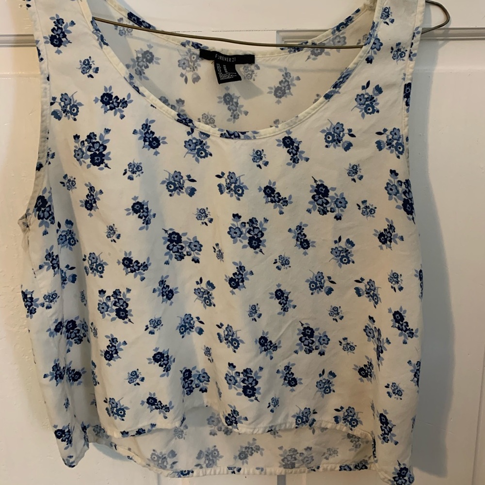Blue and White Floral Tank